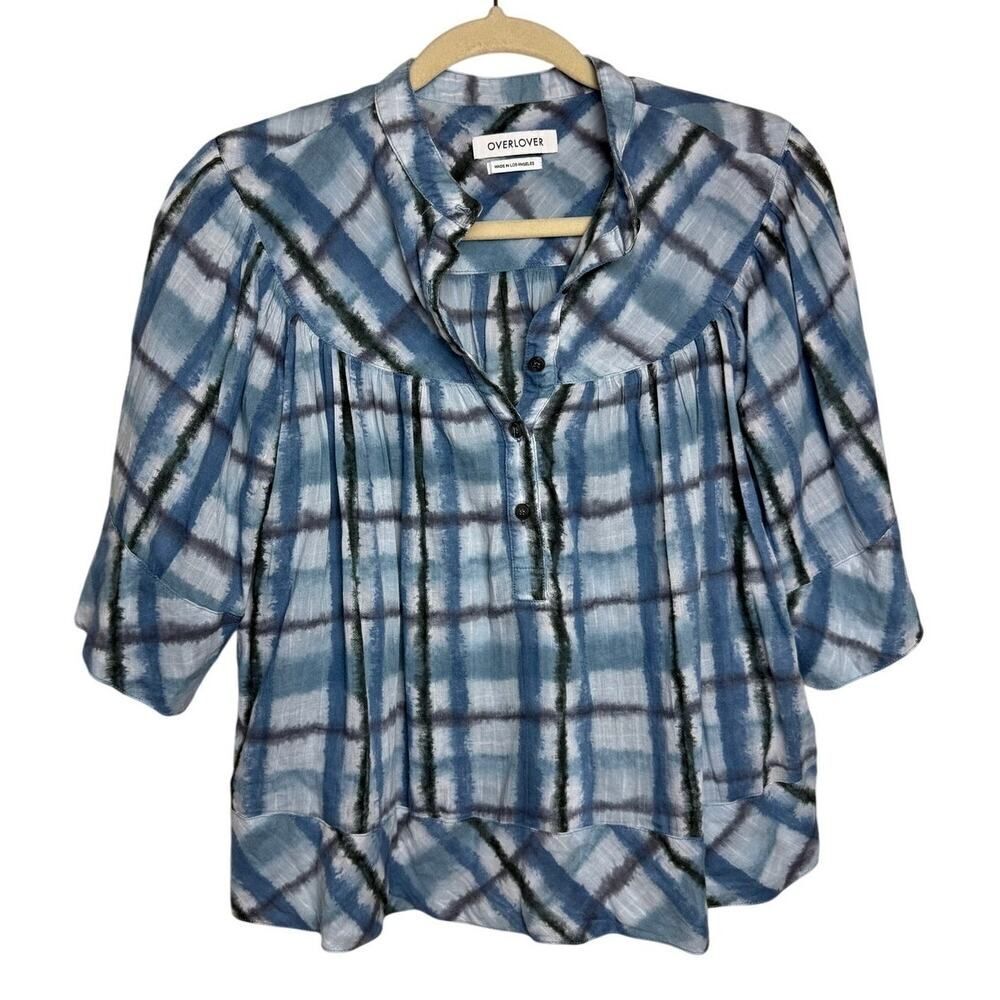 Overlover Blue Cotton Short Sleeve Top Made In Usa Sz. S
